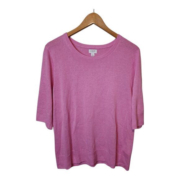 J Crew Linen Sweater Pink Crewneck Women's Large 3/4 Sleeve Pullover - Picture 1 of 11